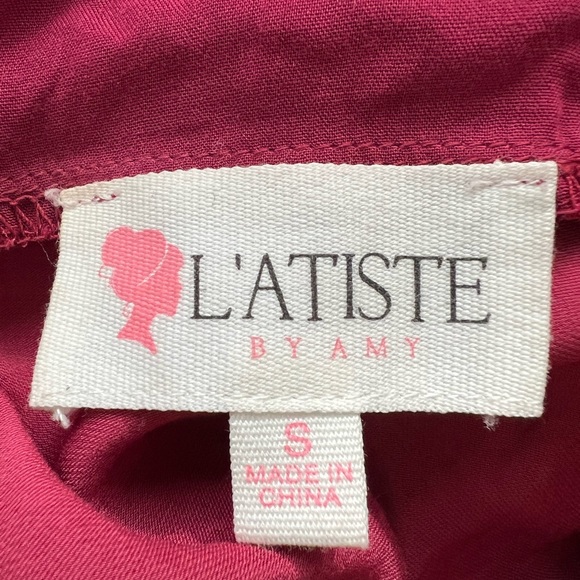 BURGUNDY SATIN MINI DRESS - Picture 3 of 3